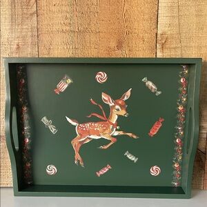Upcycled Green Kitschy Holiday Deer Serving Tray